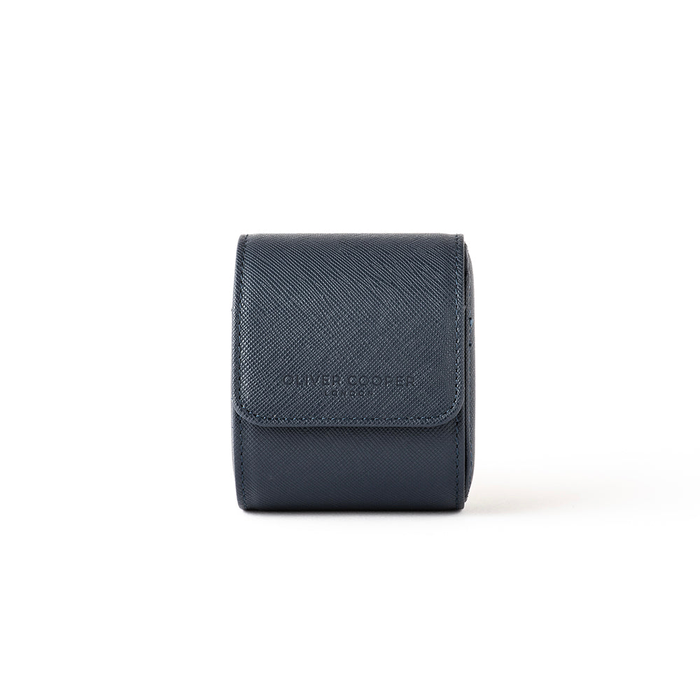 Navy blue Oliver Cooper London leather watch travel case.